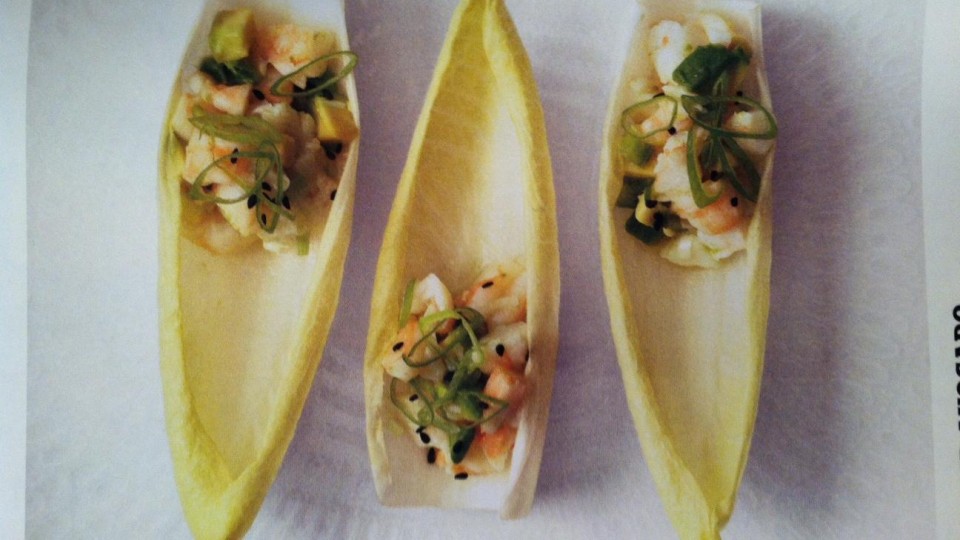 Shrimp and avocado salad on endive